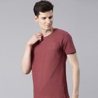 Bumchums Men’s Jacquard Crew Neck T-shirt in 100% Cotton Fabric with Neck Tape and Half Sleeve