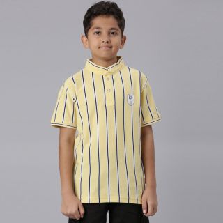 Bumchums Junior’s Striped Henley T-shirt in cotton blended Fabric with Placket Button and Half Sleeves