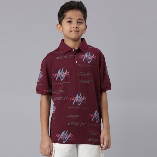 Bumchums Junior’s Printed Polo T-shirt in Super Combed Cotton Rich Fabric with Placket Button and Half Sleeves