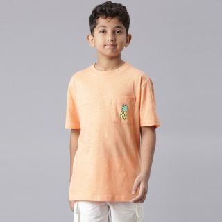 Bumchums Junior’s Half Sleeve Round Neck Tshirt in Slub Jersey Fabric with Prints on Back and Chest Pocket