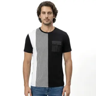 Bumchums 2159 Seersucker Round Neck T-Shirt with Chest Pocket & Vertical Panel